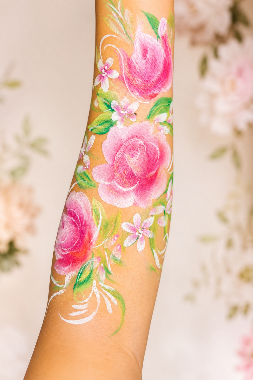 Pink floral arm painting