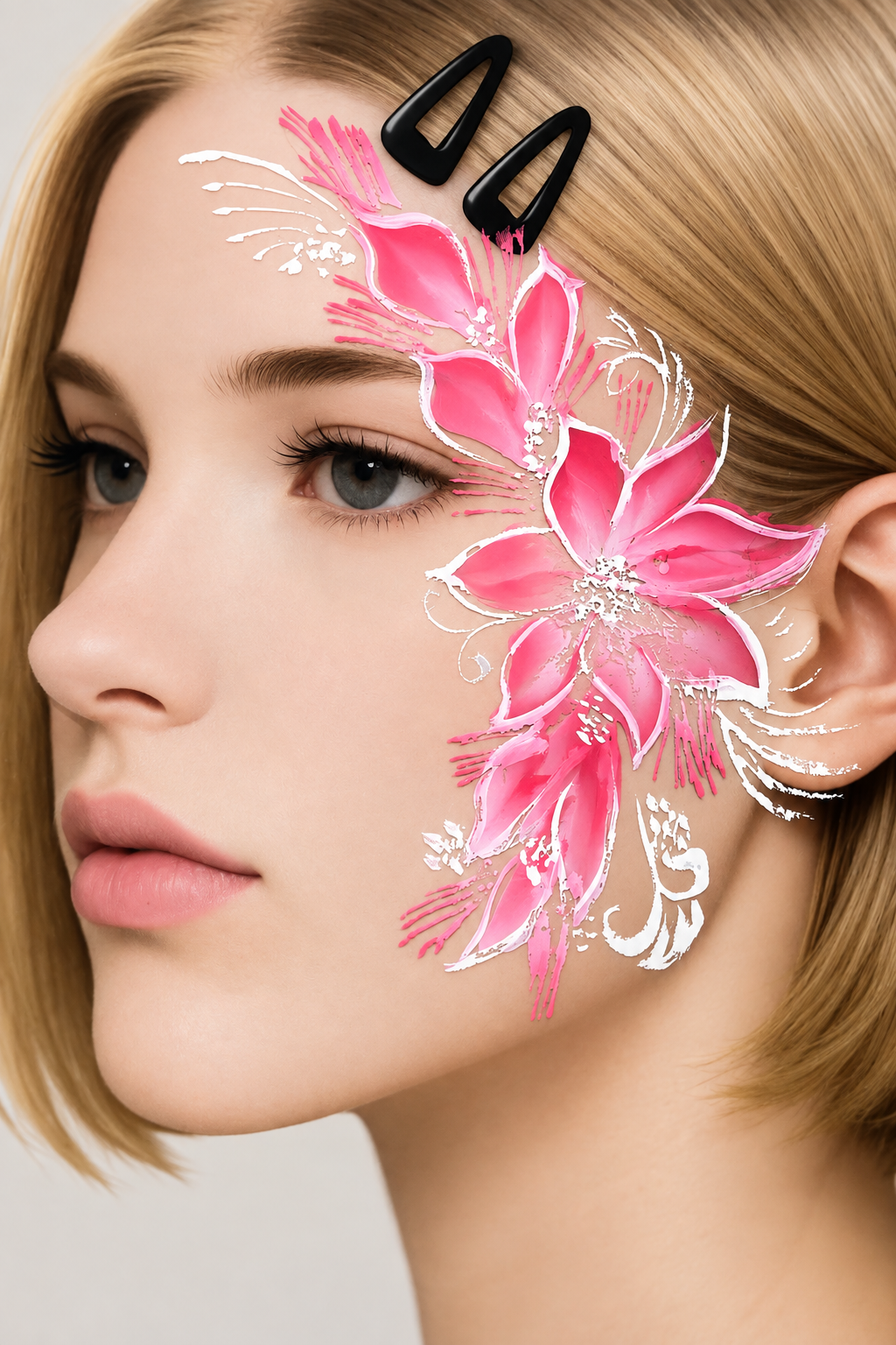Pink floral face painting